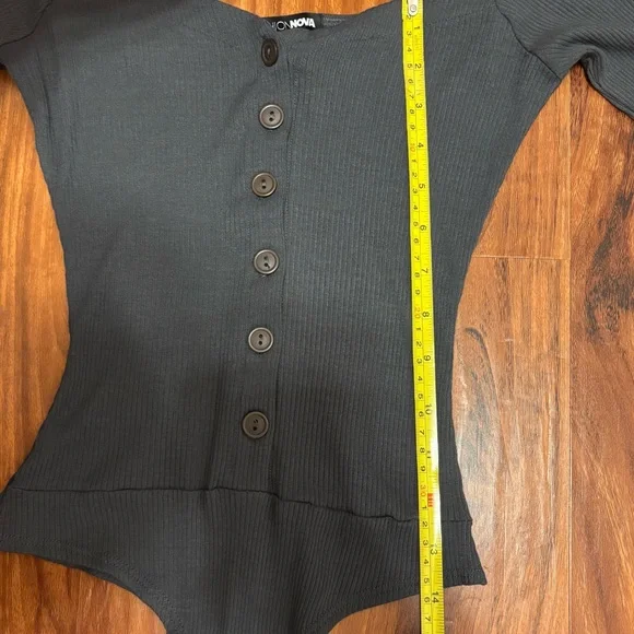 Fashion Nova Gray Off the Shoulder Ribbed Bodysuit - Picture 7 of 7